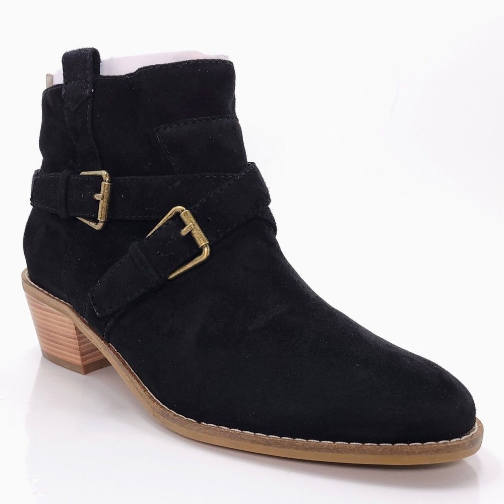 Cole Haan Womens Jensynn Black Suede Leather Antique Brass Ankle Boots Size 7